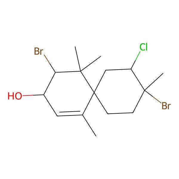 2D Structure of (3S,4S,9S)-4,9-dibromo-10-chloro-1,5,5,9-tetramethylspiro[5.5]undec-1-en-3-ol