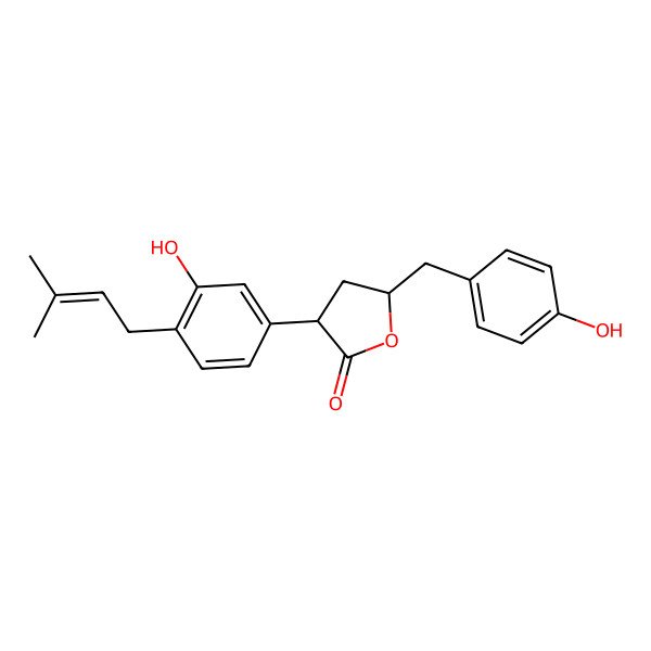 2D Structure of (3S,5R)-3-[3-hydroxy-4-(3-methylbut-2-enyl)phenyl]-5-[(4-hydroxyphenyl)methyl]oxolan-2-one