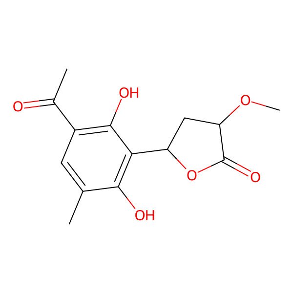 2D Structure of (3S,5R)-5-(3-acetyl-2,6-dihydroxy-5-methylphenyl)-3-methoxyoxolan-2-one