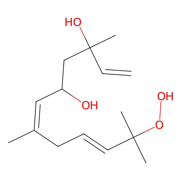 2D Structure of (3S,5R,6E,9E)-11-hydroperoxy-3,7,11-trimethyldodeca-1,6,9-triene-3,5-diol