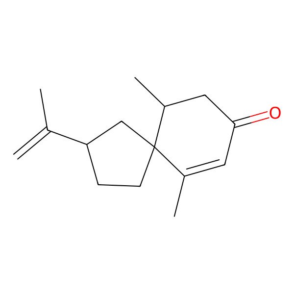 2D Structure of (3S,5S,6R)-6,10-dimethyl-3-prop-1-en-2-ylspiro[4.5]dec-9-en-8-one