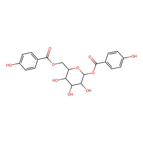 2D Structure of [(3S,5S,6S)-3,4,5-trihydroxy-6-(4-hydroxybenzoyl)oxyoxan-2-yl]methyl 4-hydroxybenzoate