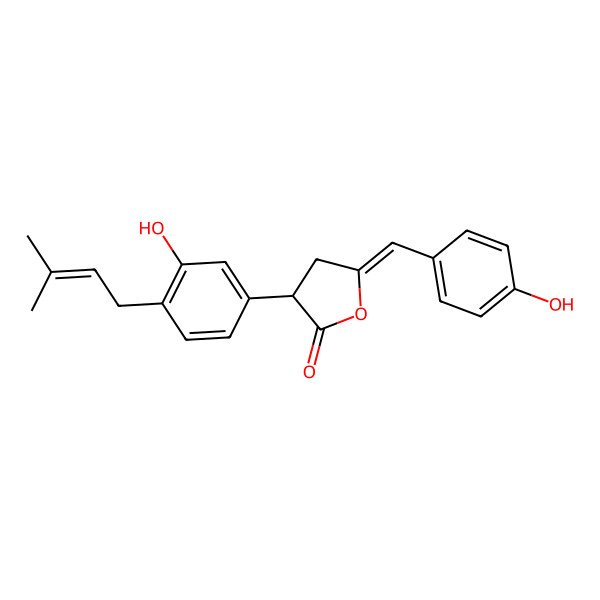 2D Structure of (3S,5Z)-3-[3-hydroxy-4-(3-methylbut-2-enyl)phenyl]-5-[(4-hydroxyphenyl)methylidene]oxolan-2-one