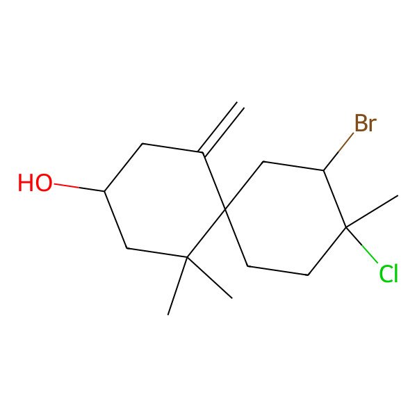 2D Structure of (3S,6R,9S,10S)-10-bromo-9-chloro-5,5,9-trimethyl-1-methylidenespiro[5.5]undecan-3-ol