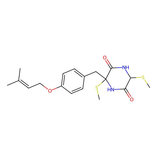2D Structure of (3S,6S)-3-[[4-(3-methylbut-2-enoxy)phenyl]methyl]-3,6-bis(methylsulfanyl)piperazine-2,5-dione