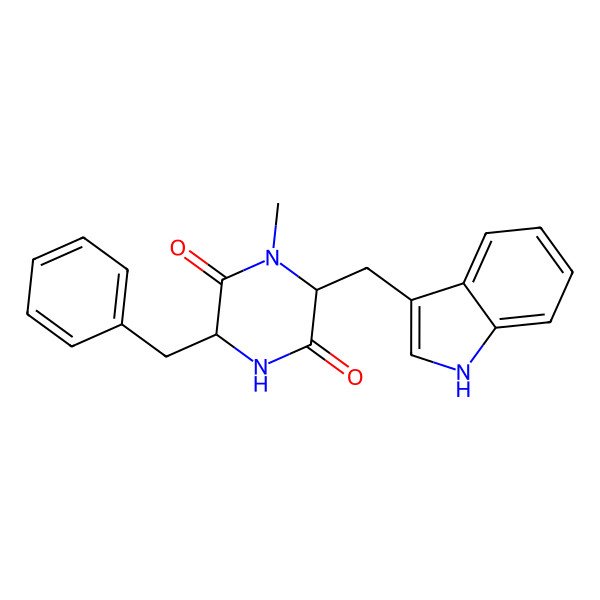 2D Structure of (3S,6S)-3-benzyl-6-(1H-indol-3-ylmethyl)-1-methylpiperazine-2,5-dione