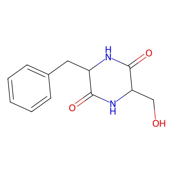2D Structure of (3S,6S)-3-benzyl-6-(hydroxymethyl)piperazine-2,5-dione
