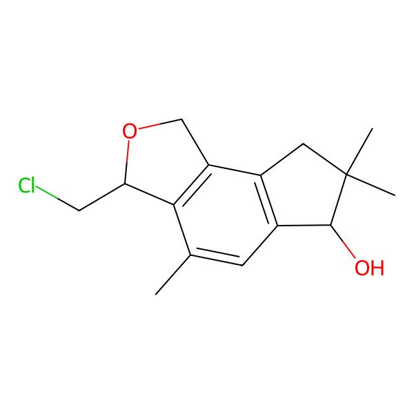 2D Structure of (3S,6S)-3-(chloromethyl)-4,7,7-trimethyl-1,3,6,8-tetrahydrocyclopenta[e][2]benzofuran-6-ol