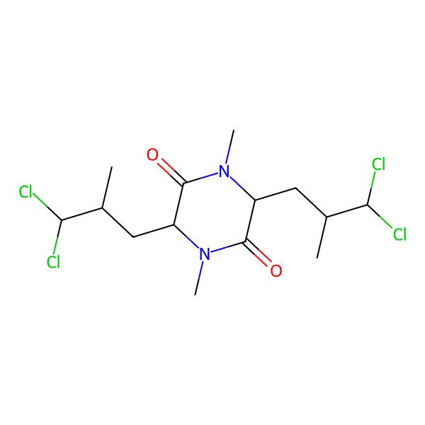 2D Structure of (3S,6S)-3,6-bis[(2R)-3,3-dichloro-2-methylpropyl]-1,4-dimethylpiperazine-2,5-dione