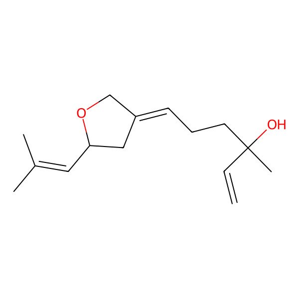 2D Structure of (3S,6Z)-3-methyl-6-[(5R)-5-(2-methylprop-1-enyl)oxolan-3-ylidene]hex-1-en-3-ol