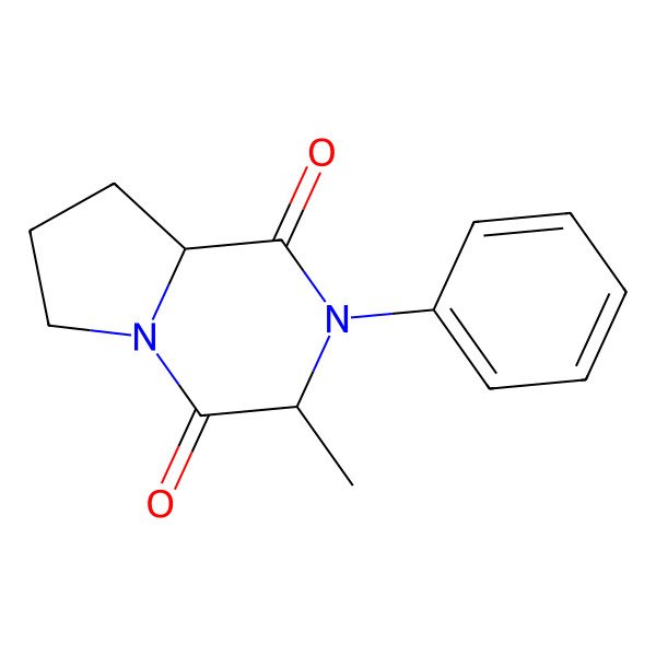2D Structure of (3S,8aS)-3-methyl-2-phenyl-6,7,8,8a-tetrahydro-3H-pyrrolo[1,2-a]pyrazine-1,4-dione