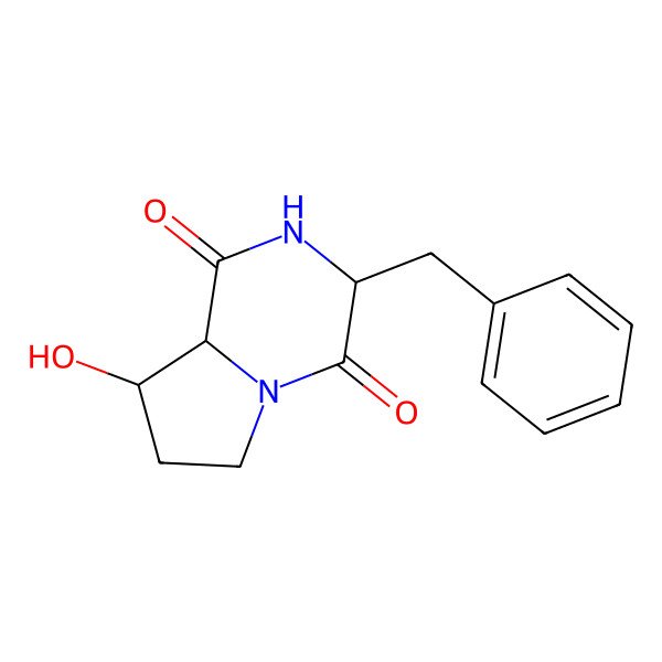 2D Structure of (3S,8S,8aS)-3-benzyl-8-hydroxy-2,3,6,7,8,8a-hexahydropyrrolo[1,2-a]pyrazine-1,4-dione