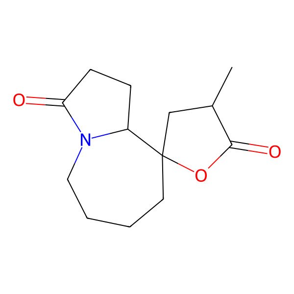 2D Structure of (3'S,9S,9aR)-3'-methylspiro[2,5,6,7,8,9a-hexahydro-1H-pyrrolo[1,2-a]azepine-9,5'-oxolane]-2',3-dione