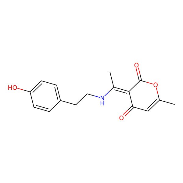 2D Structure of (3Z)-3-[1-[2-(4-hydroxyphenyl)ethylamino]ethylidene]-6-methylpyran-2,4-dione