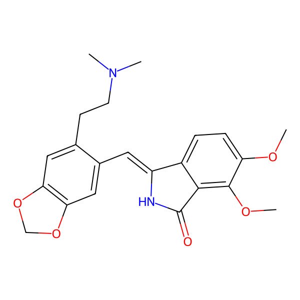2D Structure of (3Z)-3-[[6-[2-(dimethylamino)ethyl]-1,3-benzodioxol-5-yl]methylidene]-6,7-dimethoxyisoindol-1-one