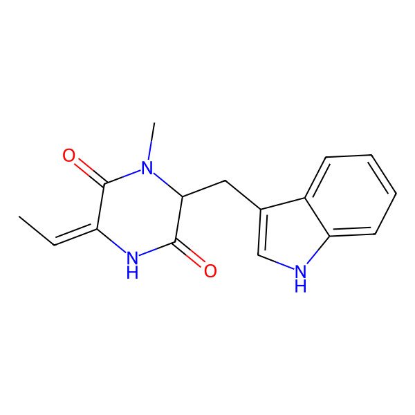 2D Structure of (3Z)-3-ethylidene-6-(1H-indol-3-ylmethyl)-1-methylpiperazine-2,5-dione