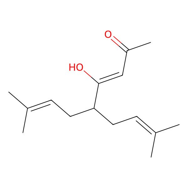 2D Structure of (3Z)-4-hydroxy-8-methyl-5-(3-methylbut-2-enyl)nona-3,7-dien-2-one