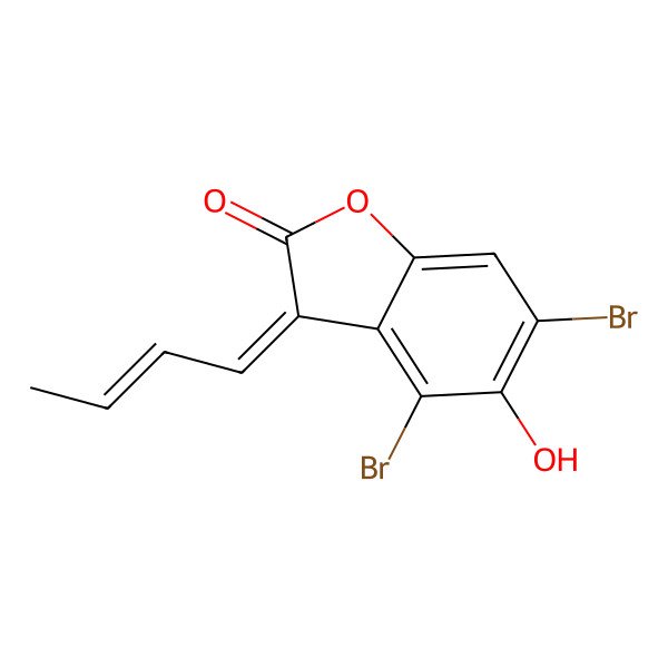 2D Structure of (3Z)-4,6-dibromo-3-[(E)-but-2-enylidene]-5-hydroxy-1-benzofuran-2-one