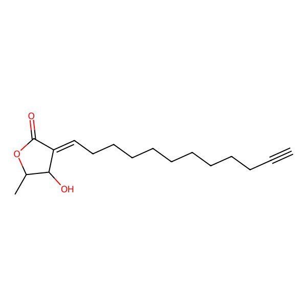 2D Structure of (3Z,4R,5S)-3-dodec-11-ynylidene-4-hydroxy-5-methyloxolan-2-one 2D Structure of (3Z,4R,5S)-3-dodec-11-ynylidene-4-hydroxy-5-methyloxolan-2-one