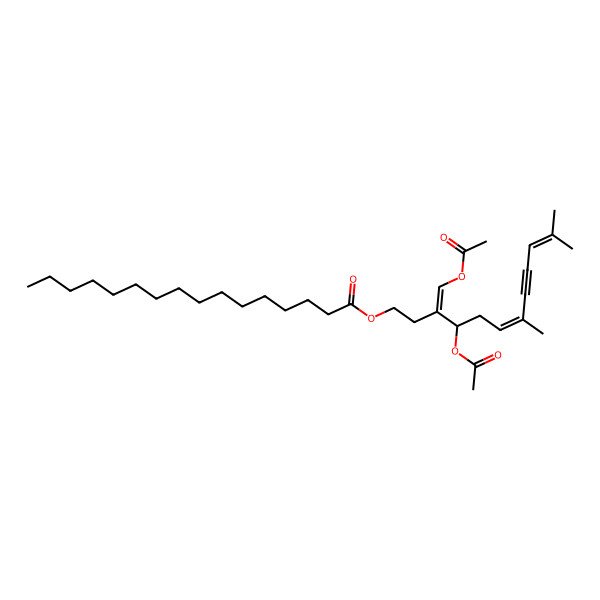 2D Structure of [(3Z,4S,6E)-4-acetyloxy-3-(acetyloxymethylidene)-7,11-dimethyldodeca-6,10-dien-8-ynyl] hexadecanoate