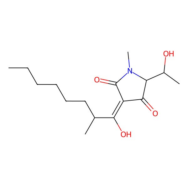 2D Structure of (3Z,5R)-5-[(1S)-1-hydroxyethyl]-3-[(2R)-1-hydroxy-2-methyloctylidene]-1-methylpyrrolidine-2,4-dione
