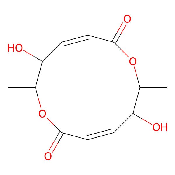 2D Structure of (3Z,5S,6R,9Z,11S,12R)-5,11-dihydroxy-6,12-dimethyl-1,7-dioxacyclododeca-3,9-diene-2,8-dione