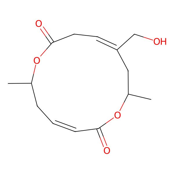 2D Structure of (3Z,6R,10E,13R)-11-(hydroxymethyl)-6,13-dimethyl-1,7-dioxacyclotrideca-3,10-diene-2,8-dione