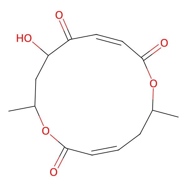 2D Structure of (3Z,6R,9Z,12R,14R)-12-hydroxy-6,14-dimethyl-1,7-dioxacyclotetradeca-3,9-diene-2,8,11-trione