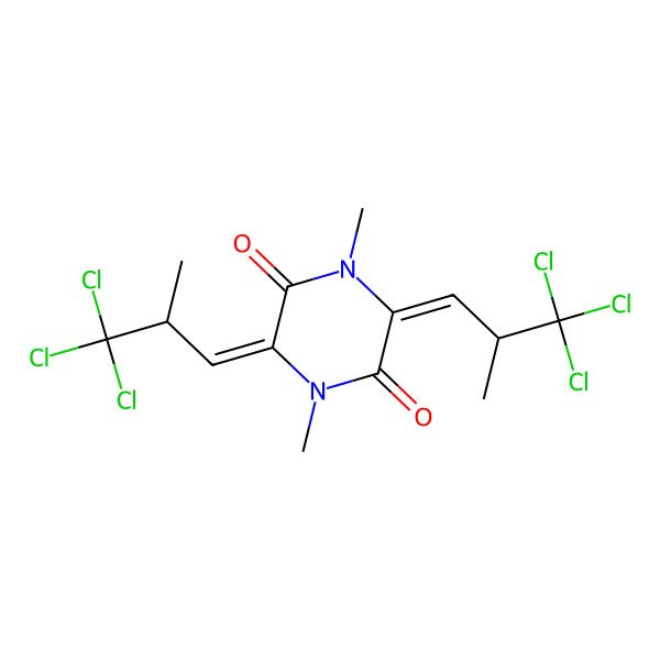 2D Structure of (3Z,6Z)-1,4-dimethyl-3,6-bis[(2S)-3,3,3-trichloro-2-methylpropylidene]piperazine-2,5-dione