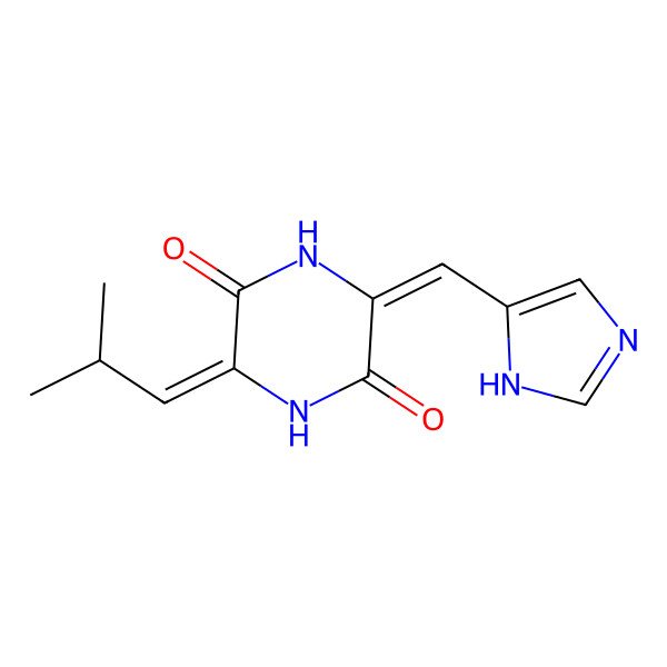 2D Structure of (3Z,6Z)-3-((1H-imidazol-5-yl)methylene)-6-isobutylidenepiperazine-2,5-dione