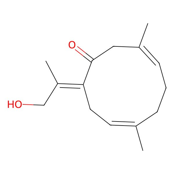 2D Structure of (3Z,7E,10Z)-10-(1-hydroxypropan-2-ylidene)-3,7-dimethylcyclodeca-3,7-dien-1-one