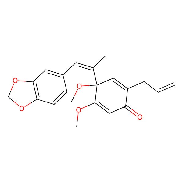 2D Structure of 4-[1-(1,3-Benzodioxol-5-yl)prop-1-en-2-yl]-4,5-dimethoxy-2-prop-2-enylcyclohexa-2,5-dien-1-one