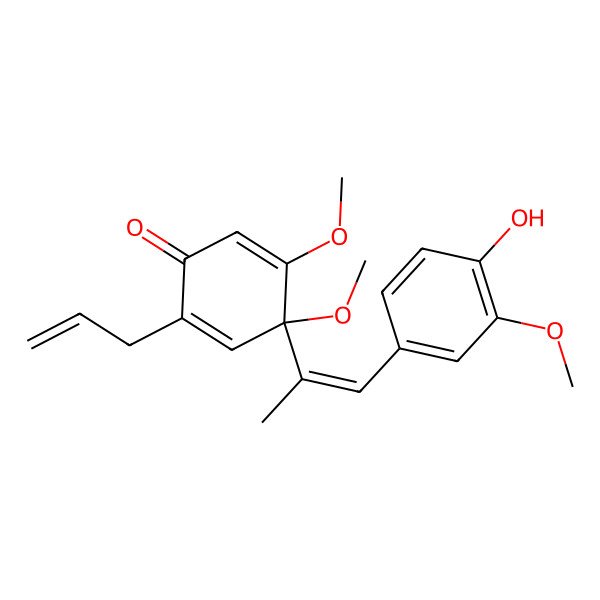 2D Structure of 4-[1-(4-Hydroxy-3-methoxyphenyl)prop-1-en-2-yl]-4,5-dimethoxy-2-prop-2-enylcyclohexa-2,5-dien-1-one