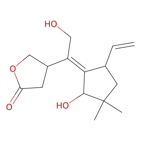 2D Structure of 4-[1-(5-Ethenyl-2-hydroxy-3,3-dimethylcyclopentylidene)-2-hydroxyethyl]oxolan-2-one
