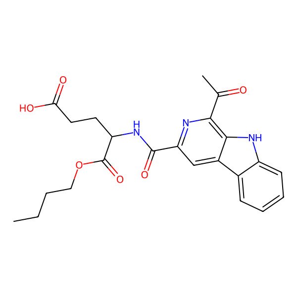 2D Structure of 4-[(1-acetyl-9H-pyrido[3,4-b]indole-3-carbonyl)amino]-5-butoxy-5-oxopentanoic acid