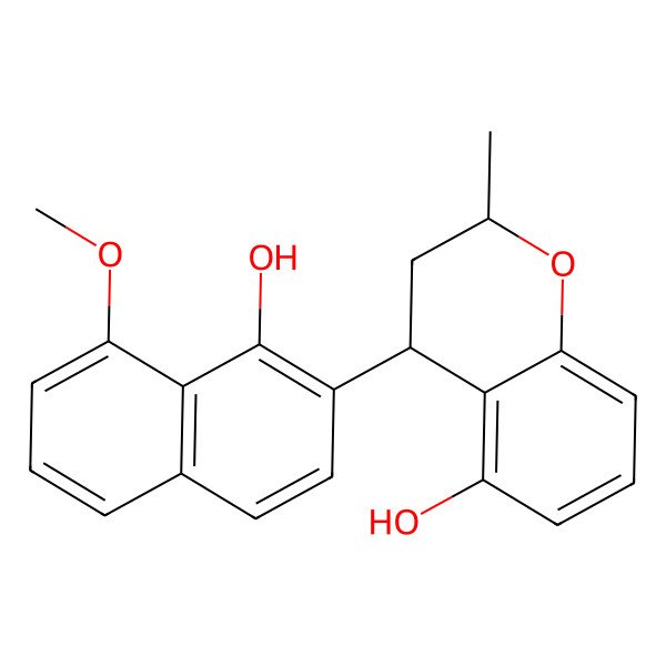 2D Structure of 4-(1-hydroxy-8-methoxynaphthalen-2-yl)-2-methyl-3,4-dihydro-2H-chromen-5-ol 2D Structure of 4-(1-hydroxy-8-methoxynaphthalen-2-yl)-2-methyl-3,4-dihydro-2H-chromen-5-ol