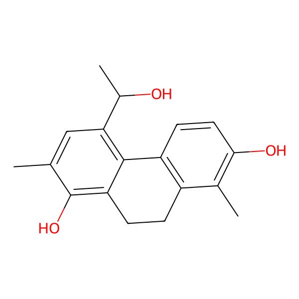 2D Structure of 4-(1-Hydroxyethyl)-2,8-dimethyl-9,10-dihydrophenanthrene-1,7-diol 2D Structure of 4-(1-Hydroxyethyl)-2,8-dimethyl-9,10-dihydrophenanthrene-1,7-diol