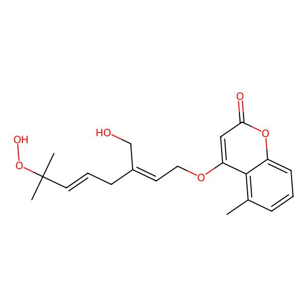 2D Structure of 4-(10-Hydroxy-7-hydroperoxy-5,6E-dehydro-6,7-dihydrogeranyloxy)-5-methylcoumarin