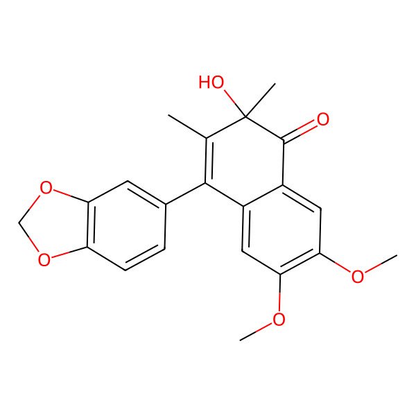 2D Structure of 4-(1,3-Benzodioxol-5-yl)-2-hydroxy-6,7-dimethoxy-2,3-dimethylnaphthalen-1-one