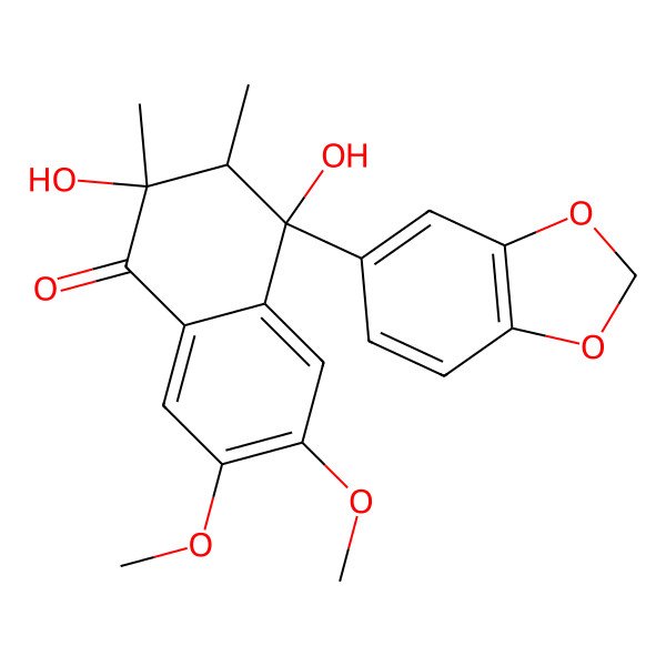 2D Structure of 4-(1,3-benzodioxol-5-yl)-2,4-dihydroxy-6,7-dimethoxy-2,3-dimethyl-3H-naphthalen-1-one