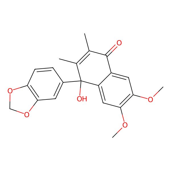2D Structure of 4-(1,3-Benzodioxol-5-yl)-4-hydroxy-6,7-dimethoxy-2,3-dimethylnaphthalen-1-one