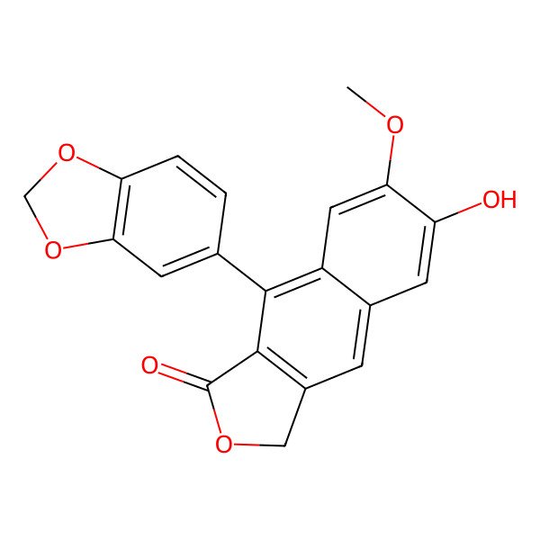 2D Structure of 4-(1,3-benzodioxol-5-yl)-7-hydroxy-6-methoxy-1H-benzo[f][2]benzofuran-3-one