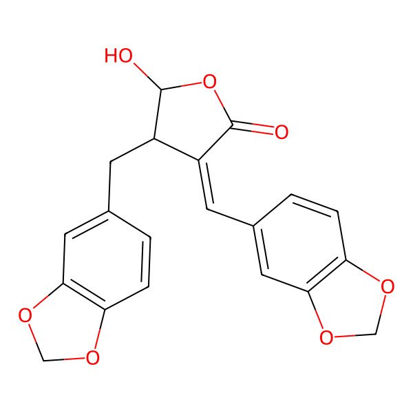 2D Structure of 4-(1,3-Benzodioxol-5-ylmethyl)-3-(1,3-benzodioxol-5-ylmethylidene)-5-hydroxyoxolan-2-one