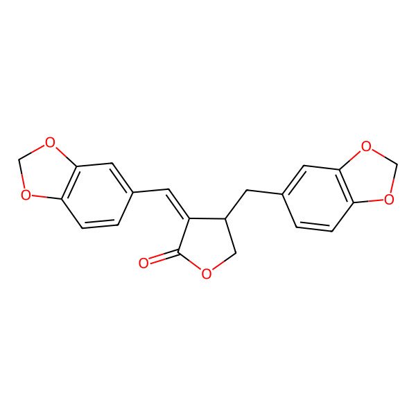 2D Structure of 4-(1,3-Benzodioxol-5-ylmethyl)-3-(1,3-benzodioxol-5-ylmethylidene)oxolan-2-one