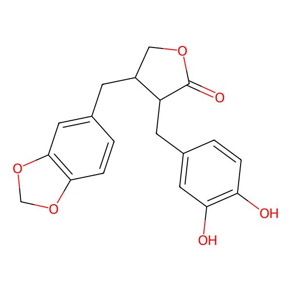 2D Structure of 4-(1,3-Benzodioxol-5-ylmethyl)-3-[(3,4-dihydroxyphenyl)methyl]oxolan-2-one