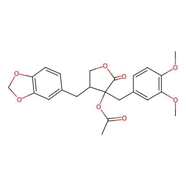 2D Structure of [4-(1,3-Benzodioxol-5-ylmethyl)-3-[(3,4-dimethoxyphenyl)methyl]-2-oxooxolan-3-yl] acetate