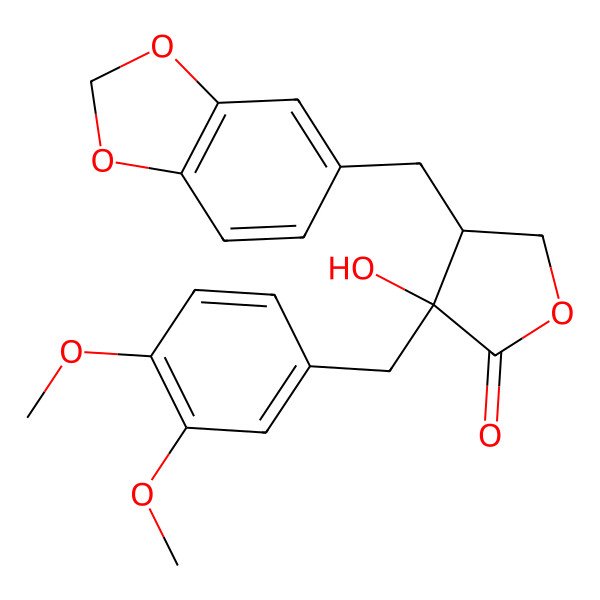 2D Structure of 4-(1,3-Benzodioxol-5-ylmethyl)-3-[(3,4-dimethoxyphenyl)methyl]-3-hydroxyoxolan-2-one