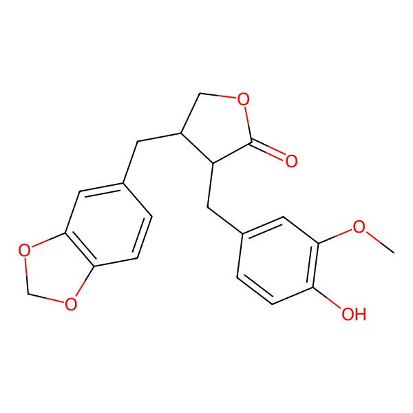 2D Structure of 4-(1,3-Benzodioxol-5-ylmethyl)-3-[(4-hydroxy-3-methoxyphenyl)methyl]oxolan-2-one