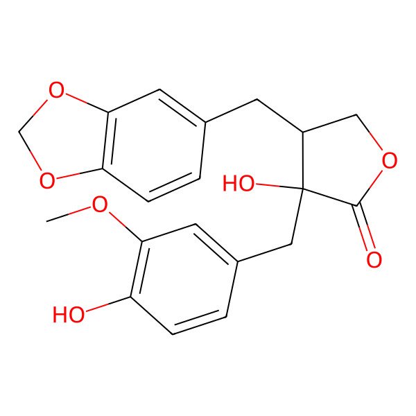 2D Structure of 4-(1,3-Benzodioxol-5-ylmethyl)-3-hydroxy-3-[(4-hydroxy-3-methoxyphenyl)methyl]oxolan-2-one