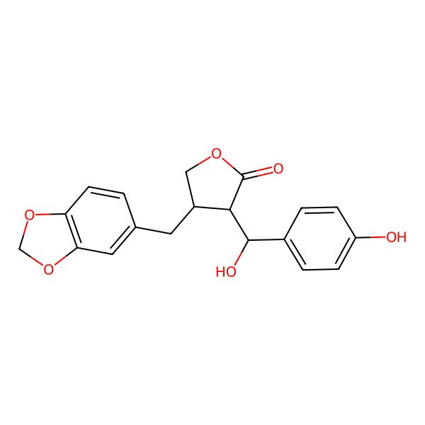 2D Structure of 4-(1,3-Benzodioxol-5-ylmethyl)-3-[hydroxy-(4-hydroxyphenyl)methyl]oxolan-2-one